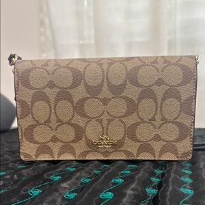 Coach Brown Monogram Crossbody Bag with Leather Accents